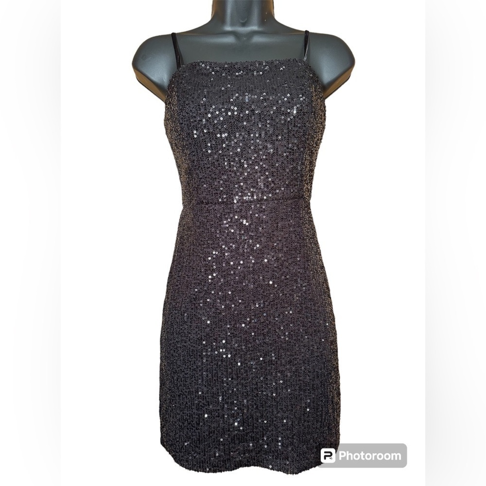 Crystal Sky black sequin cami style mini dress size small